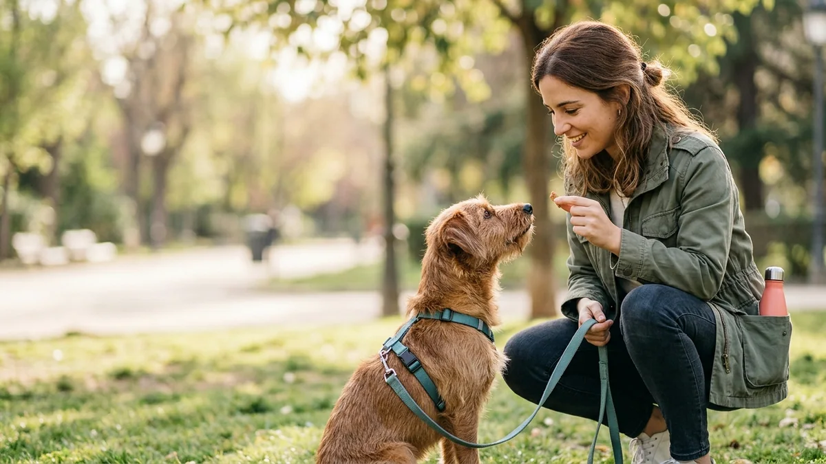 Imagen editorial de una agente de atención al cliente con auriculares ayudando a una persona por teléfono, con un ambiente de centralita moderna y sin pantallas ni texto legible. Artículo: Adiestramiento Canino Básico 2026: Por Qué Tu Perro No Obedece