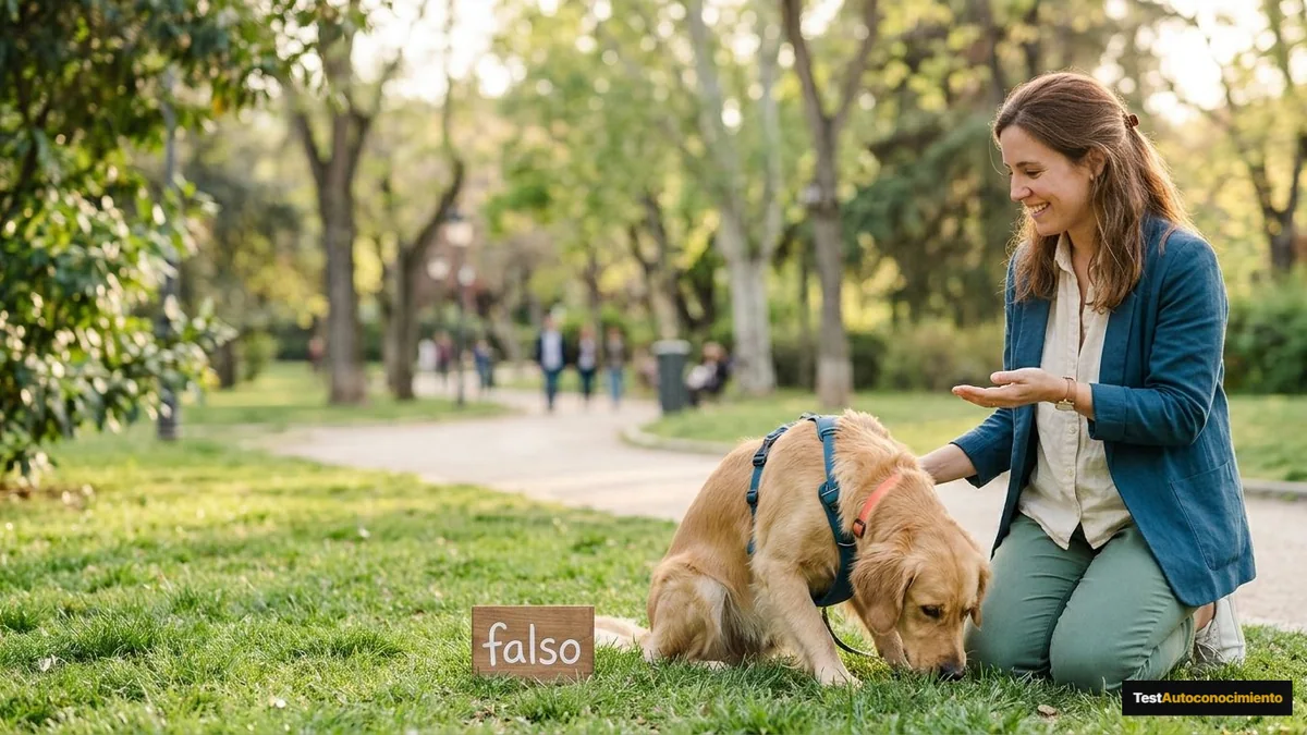 Imagen editorial de a dog owner using positive reinforcement during a concrete training moment in a sunlit park, with the dog visibly responding; a recognizable mistake with visual warning cues and a concrete corrective action, creating curiosity about the solution. Artículo: Errores de salud canina en 2026: 5 fallos que dañan a tu perro