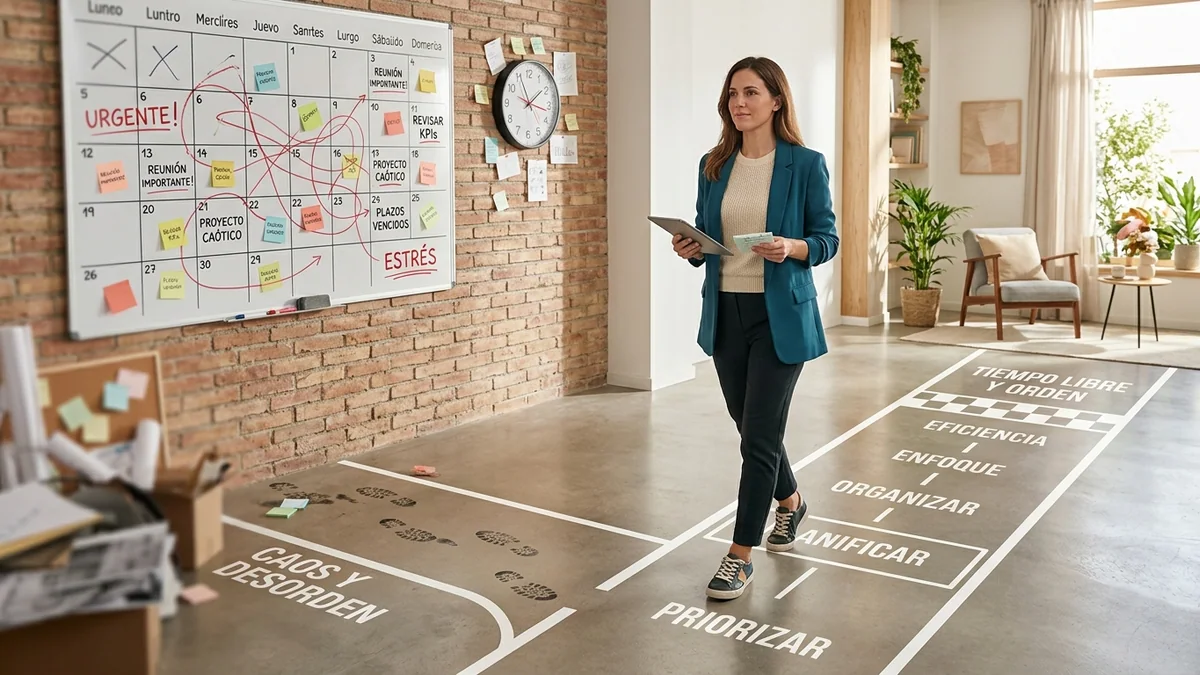 Imagen editorial de una persona profesional usando un portátil con un flujo de trabajo de inteligencia artificial organizado, tareas conectadas y una sensación clara de tiempo recuperado. Artículo: Mejores herramientas de software para productividad: cómo elegir sin sobredimensionar